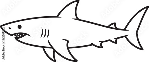 Shark Line Art Vector Illustration for Coloring Book Page