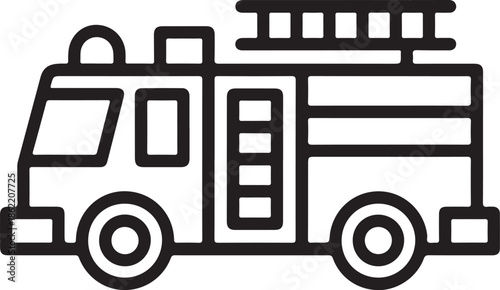 Fire Truck Line Art Vector Illustration for Coloring Book Page