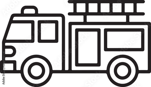 Fire Truck Line Art Vector Illustration for Coloring Book Page