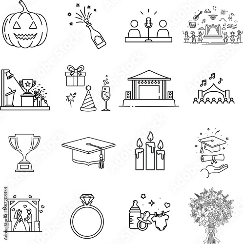 Festivals & Occasions Icons Set for Holidays, Celebrations, and Events
