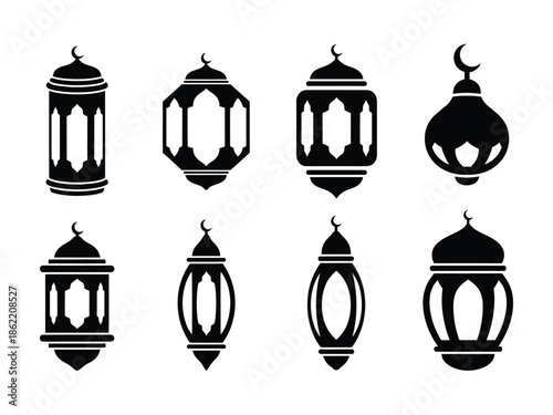 Collection of black silhouette islamic lanterns for festive decorations and cultural designs