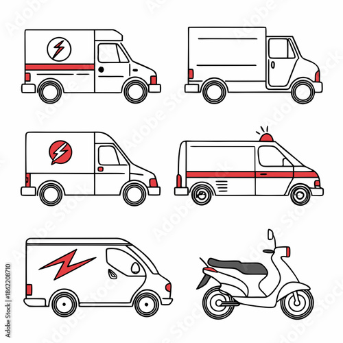 Various service vehicles