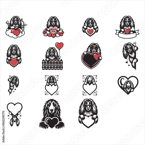 Peeking Afghan Hound with heart in a Valentine svg
