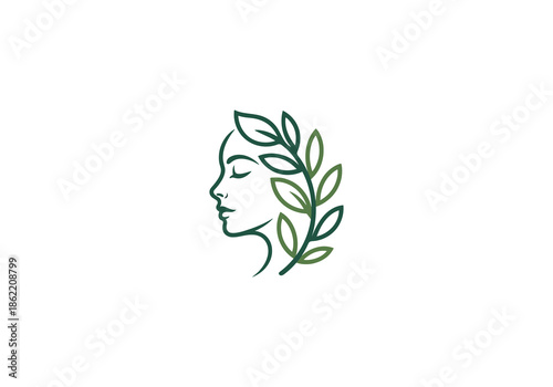 Organic Beauty Line Art Logo with Woman and Leaves PNG, beauty logo, Skincare design Transparent Backgroung