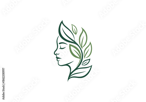 Organic Beauty Line Art Logo with Woman and Leaves PNG, beauty logo, Skincare design Transparent Backgroung