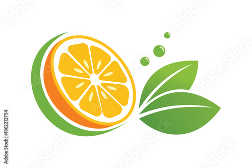Fresh Yellow Lemon Vector Illustration with Green Leaf and Sliced Fruit Piece, Isolated on White Background for Food and Beverage Graphic Design