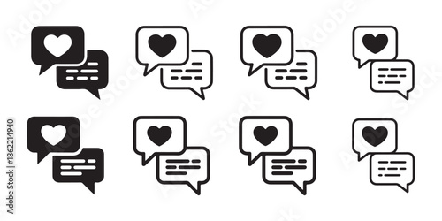 Heart puzzle icons set with various jigsaw pieces arrangements in black silhouette and outline