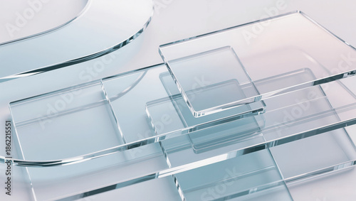 Abstract glass layers overlapping with subtle reflections on a light background