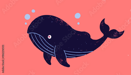 Vibrant cartoon whale swimming in coral ocean waters