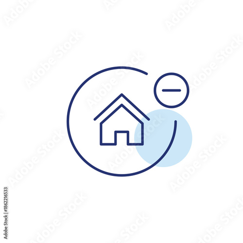 House and minus. Remove smart device. Pixel perfect, editable stroke vector icon