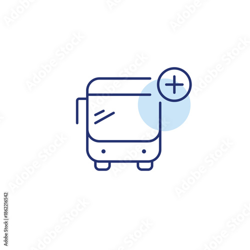 Bus plus. Routes and service expansion, new lines added. Public transportation. Pixel perfect, editable stroke vector icon