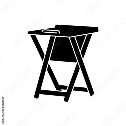 Minimalist folding tray table or butler stand silhouette, black vector furniture icon for portable home storage and service.
