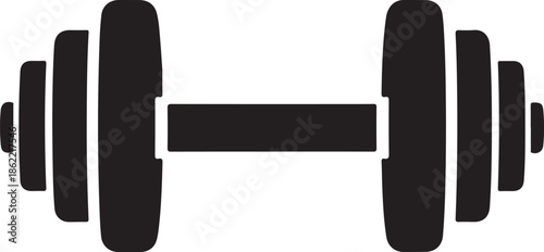 Black dumbbell icon isolated on transparent background for fitness design