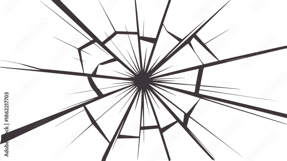 Obraz premium Minimalist black and of cracked glass with sharp radiating lines