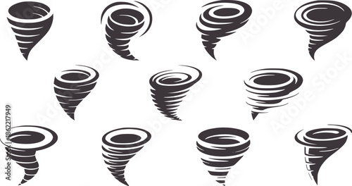 Twelve black and tornado in various styles
