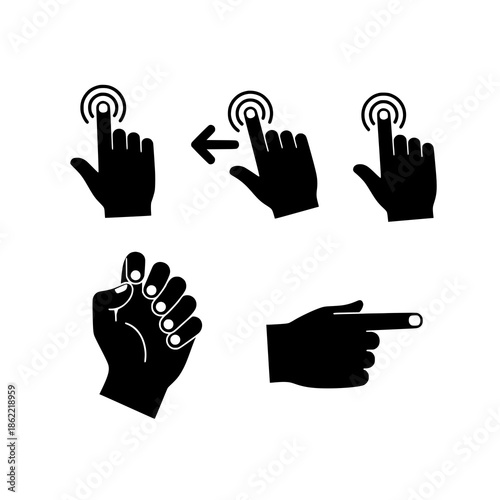 Hand silhouette icon set black gestures UI vector