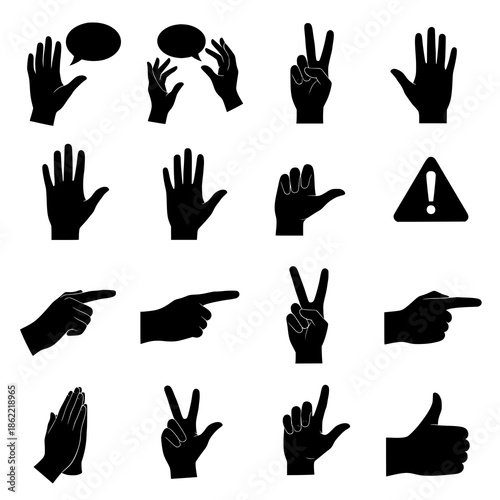 Black hand silhouettes showing communication gestures vector