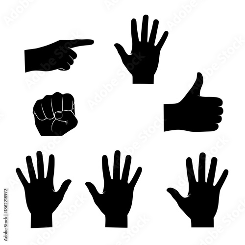 Hand gesture silhouettes vector set black isolated on white