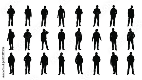 A collection of black silhouettes depicting people in various poses and actions
