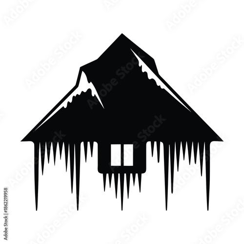 Ice house with icicles winter landscape frozen home snowy season cold weather dwelling structure building shelter architecture