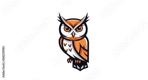 Vibrant cartoon owl with striking orange and white feathers
