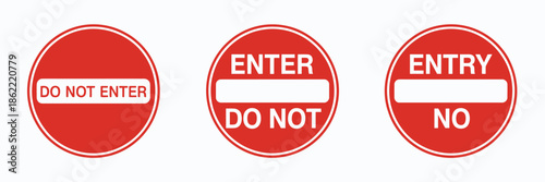 No entry sign set, collection of prohibition symbols and warning icons, restricted access graphics for traffic safety, caution alerts, danger indicators, and regulatory road signage vector