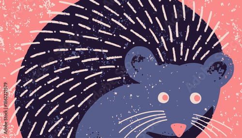 Cute porcupine illustration with quills on pink background