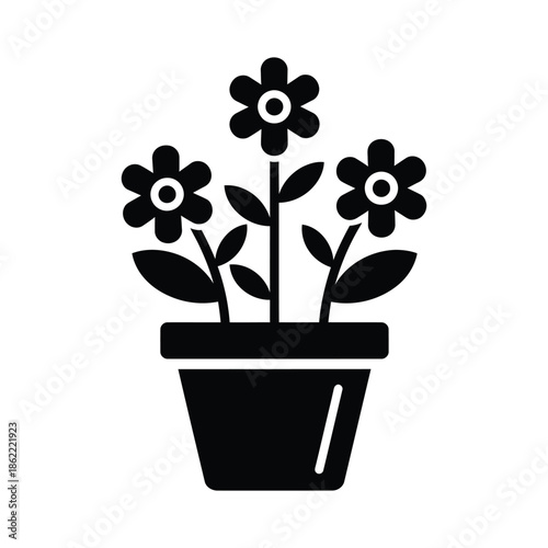 Decorative flower pot icon representing gardening, nature, and home decor