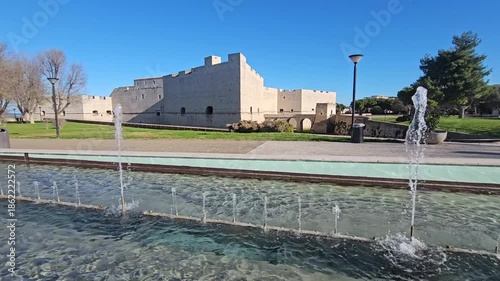 Barletta castle with fountain view italy