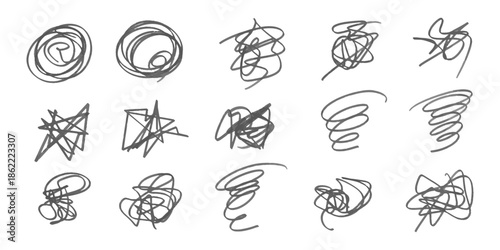 モヤモヤや悩みを表す落書き線セット /Worried Scribble Doodle Set