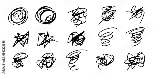 モヤモヤや悩みを表す落書き線セット /Worried Scribble Doodle Set