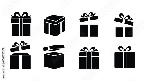 Open and closed Gift box silhouette icons vector illustration