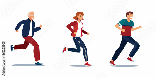 Three people are depicted running showcasing a healthy and active lifestyle