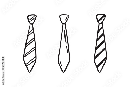 Necktie Hand drawn doodle tie element, art, icon, symbol. Isolated black and white necktie clipart element