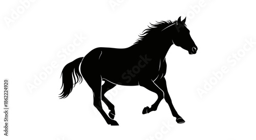 Majestic black horse silhouette running freely