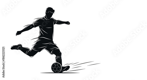 Dynamic soccer player kicking ball with motion lines