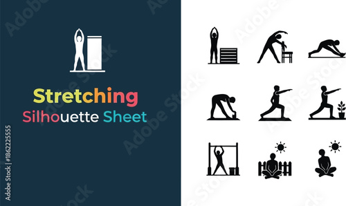 Stretching and fitness exercise silhouette Sheet