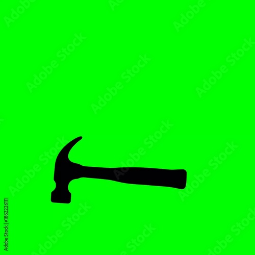 Hitting Hammer Animation – Black Silhouette Tool on Green Background