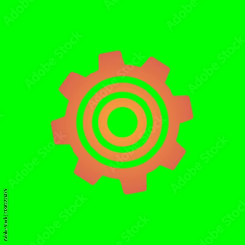 Rotating Gear Animation – Reddish-Orange Mechanical Icon on Green Background