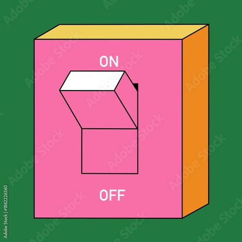 Cartoon electric switch, black and white, hand drawn, sketch style, isolated on green background. Vector illustration