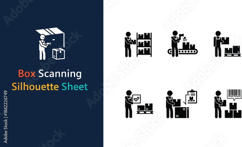 Warehouse logistics worker task silhouette Sheet