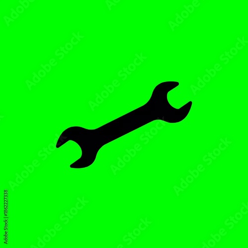 Animated Black Wrench Tool Green Screen Overlay | Repair and Maintenance Spanner Silhouette Graphic for Construction and DIY Video Tutorials