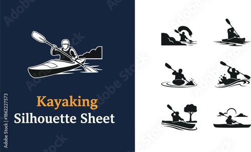 Kayaking water sport silhouette Sheet