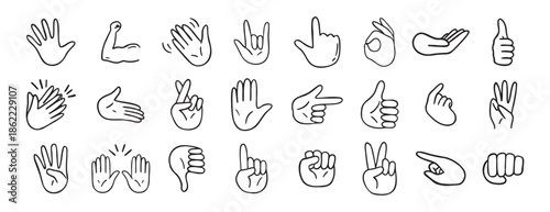 hand gesticulations doodle hand drawn icon. Outline drawing hand gesticulations line clipart symbol