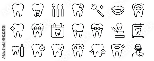 Dental care icons set for healthcare and medical professionals online