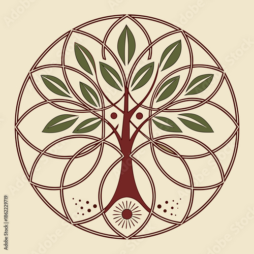 Geometric Seed Symbol Representing Natural Balance and Biological Growth in a Modern Vector Style