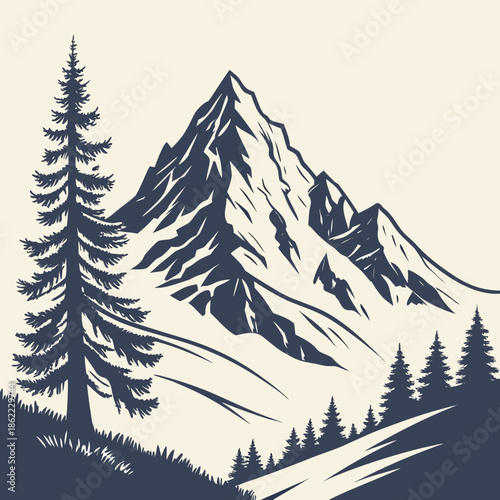 Minimalist Mountain Summit Logo with Snow Cap, Ideal for Tourism and High-Altitude Adventure Brands