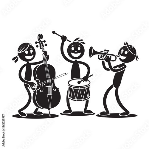 Cartoon Musical Orchestra Playing Together with Happy Smiling Musicians Illustration Vector on Isolated Transparent Background Design for Print and Web Graphic