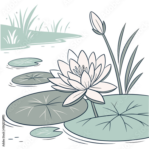 Minimalist Floating Water Lily Logo, Calm Nature Vector Illustration for Wellness and Spa Branding