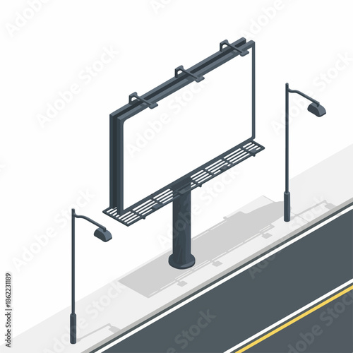 empty roadside billboard mockup in a city street environment